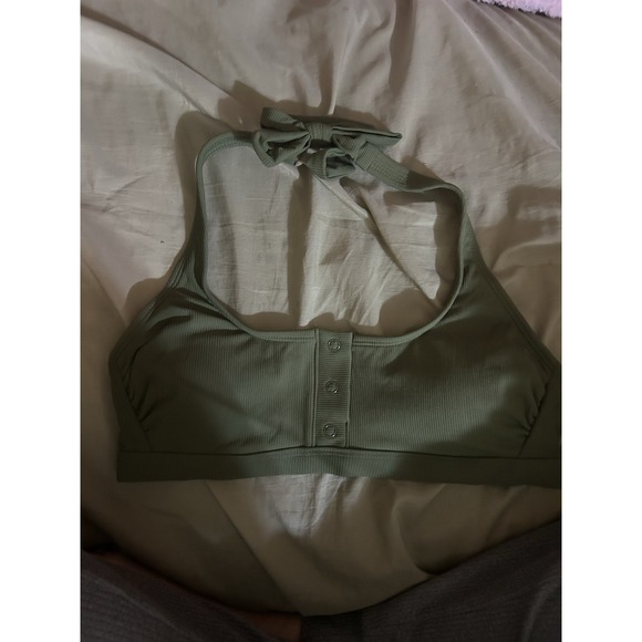 Xhilaration Other - Xhilaration Target Ribbed Halter Bikini Top Olive Green Snap Front Women's M NWT